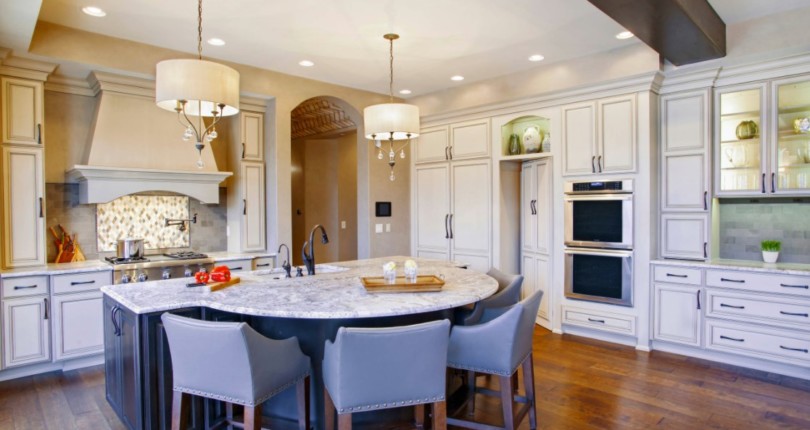 What do you think – a rounded kitchen island like this, or a traditional rectang…