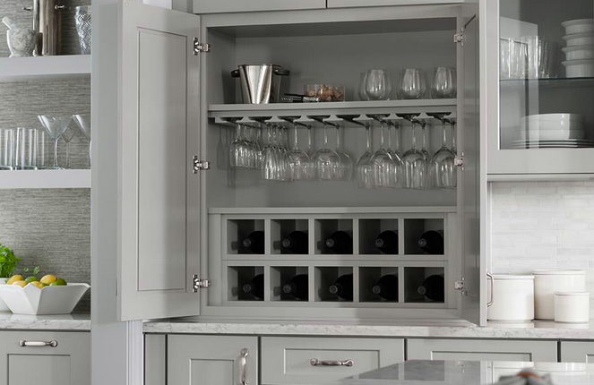 This custom cabinet stores your go-to wine, glasses and bar essentials! What do …