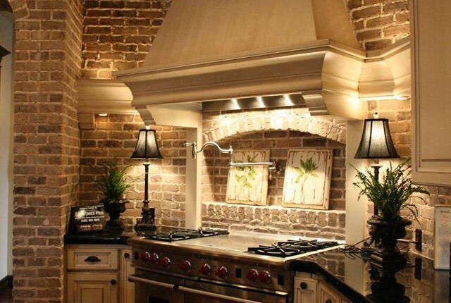 The brick in this home owner’s kitchen adds warmth and texture to the room….