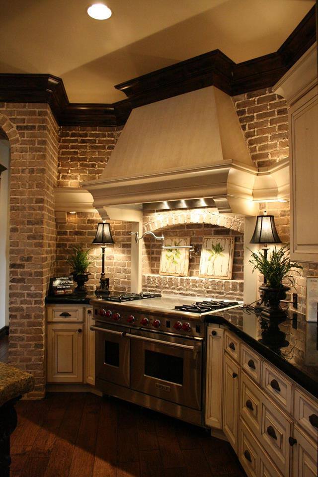 The brick in this home owner’s kitchen adds warmth and texture to the room….