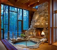 Fireplace + Jacuzzi = Stressful Workday Cure!…